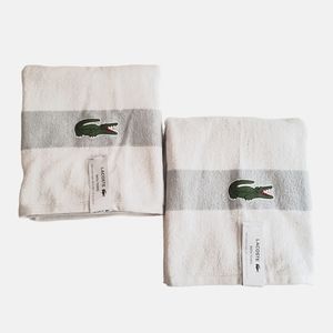 Lacoste Large Bath Towels Set of 2 White Gray 30 x 52 NWT